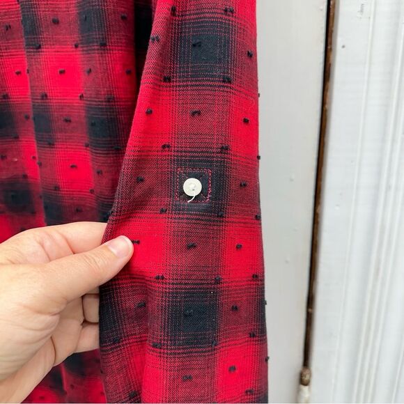 Tommy Hilfiger black red buffalo plaid long sleeve button down shirt women's 2x - Picture 4 of 5